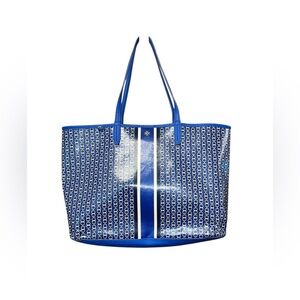 Tory Burch Blue Gemini Link Coated Canvas Tote Bag